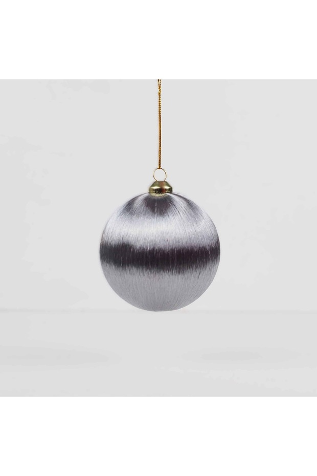 زينة شجرة الصنوبر المغلفة بخيوط الحرير 8 سم - رمادي - 4