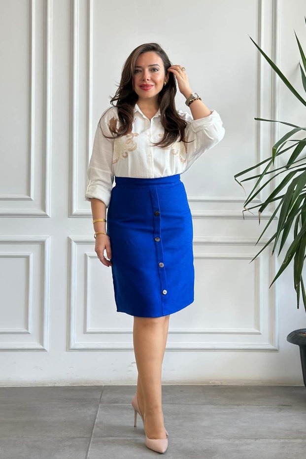 Flannel Bell Skirt with Decorative Button Detail on the Front