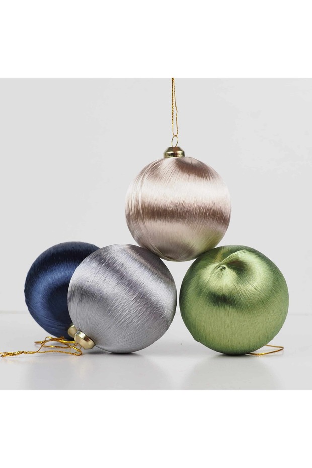 زينة شجرة الصنوبر المغلفة بخيوط الحرير 8 سم - رمادي - 7