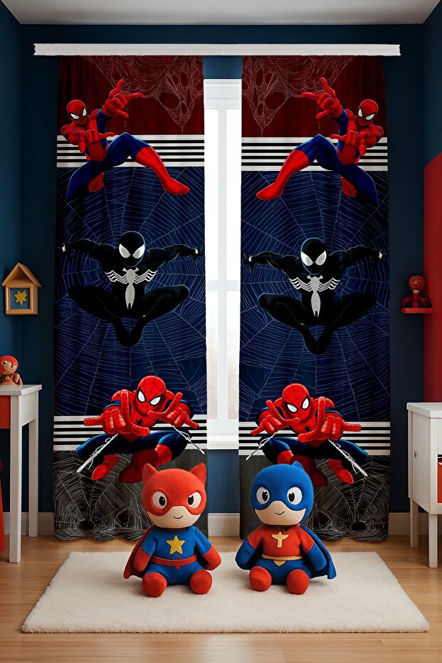 Heroes on a Dark Background Patterned Children's Baby Room Background Curtain (Single Panel Pricing)