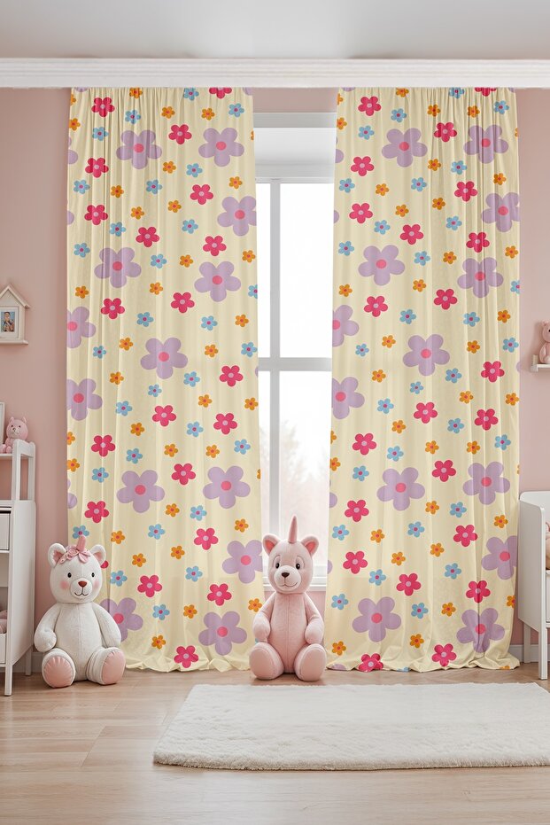 Flower Garden Patterned Children's Baby Room Background Curtain (Single Panel Pricing)