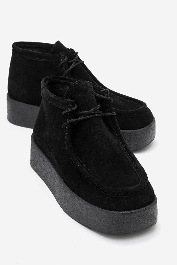 Melia Black Suede Genuine Leather Women's Ankle Boots