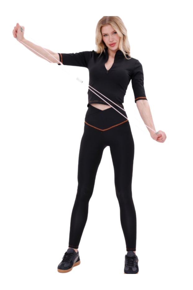 Slimx Thermal Cross High Waist Sports Thermal Leggings & Half Zipper Short Sleeve Thermal Body Suit