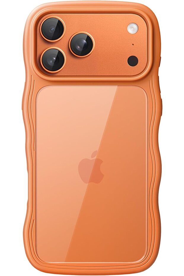 Wavy Case for iPhone 17 Pro 6.3-Inch, Clear Hard PC Back (Orange)