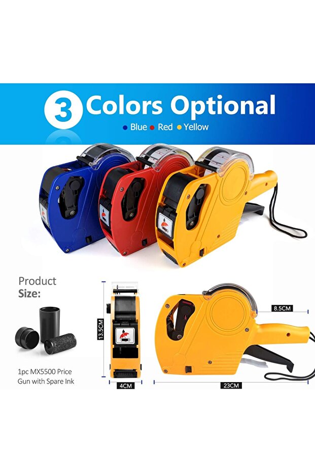 Manual quoting machine with 8 number digits, 10 label rolls, and 2 spare ink cartridges. - 3