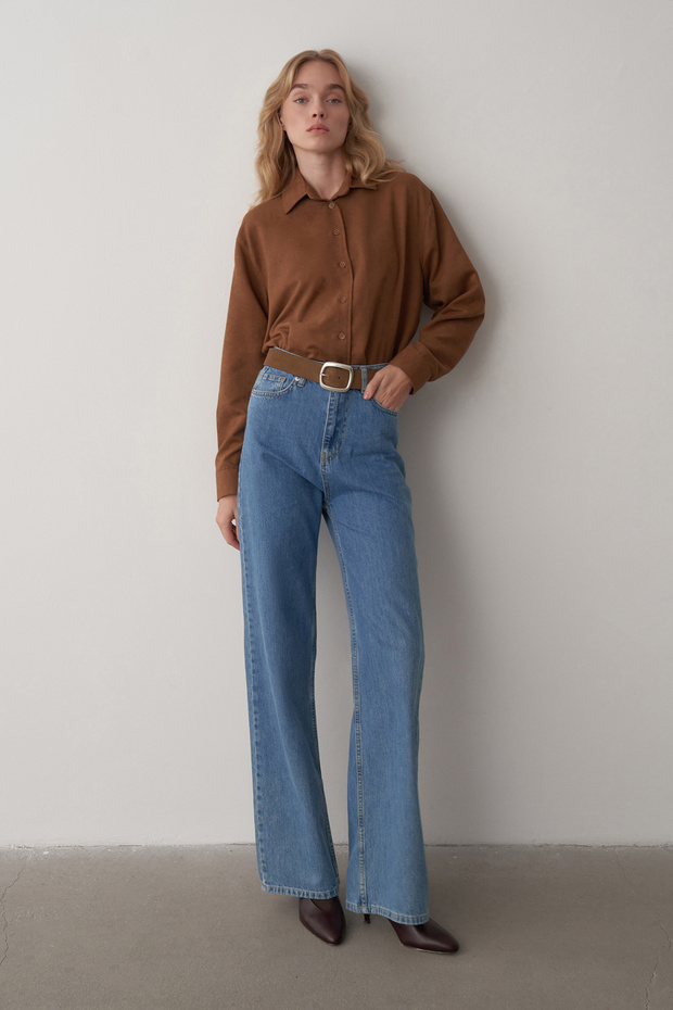 Taba Süet Oversize Gömlek - 4