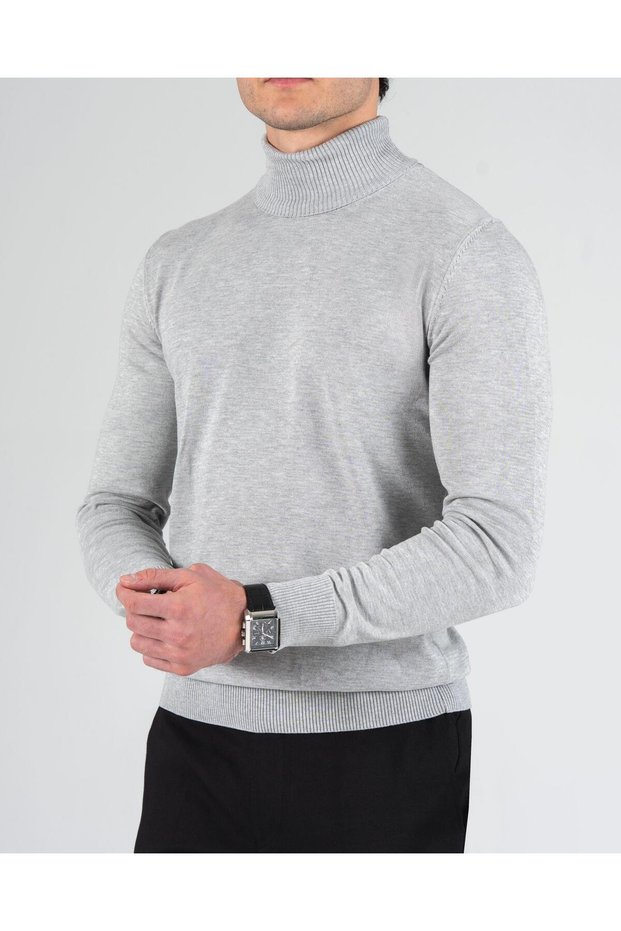 Italian Style S Slim Fit Turtleneck Men's Knitwear Sweater Gray T11388