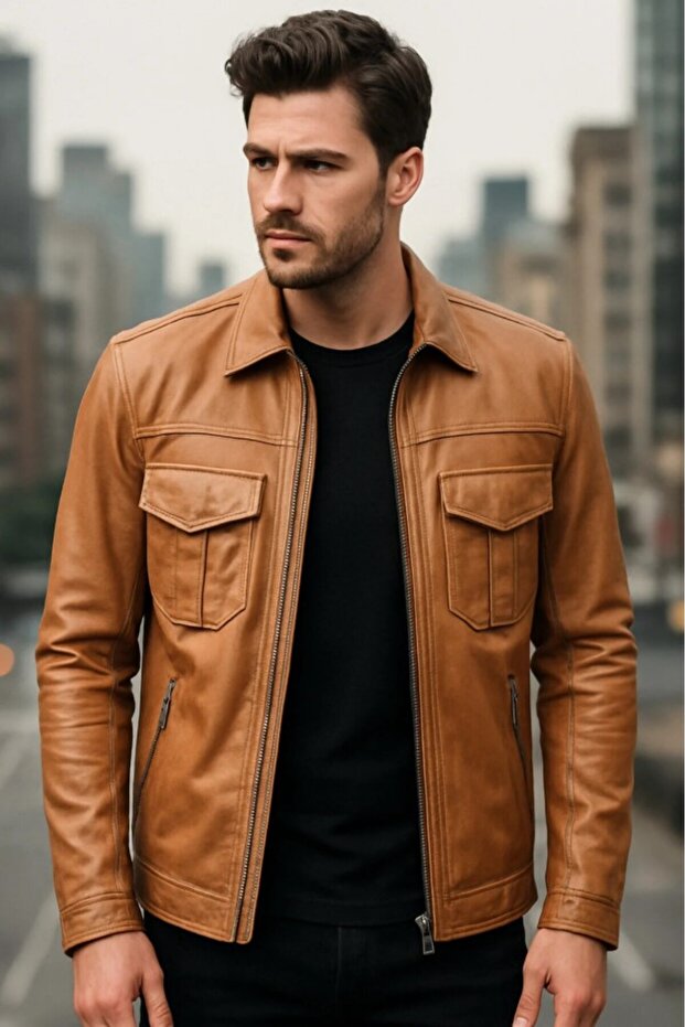 Coffee Color Premium Custom Design Genuine Leather Jacket