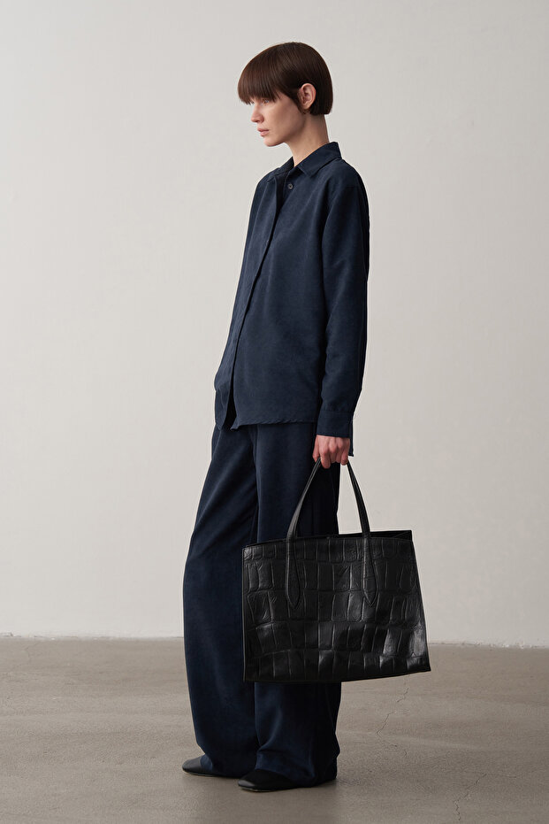 Lacivert Süet Oversize Gömlek - 6