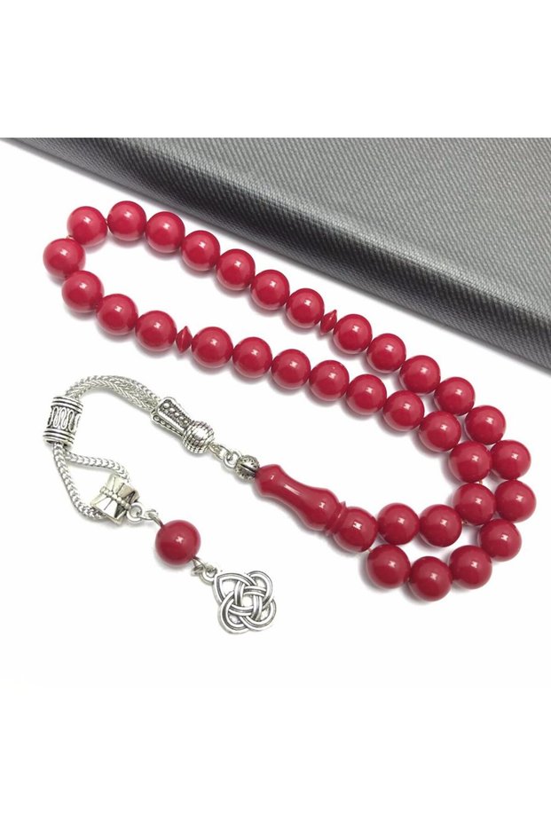 Sphere Cut Coral Color Crimped Amber Prayer Beads