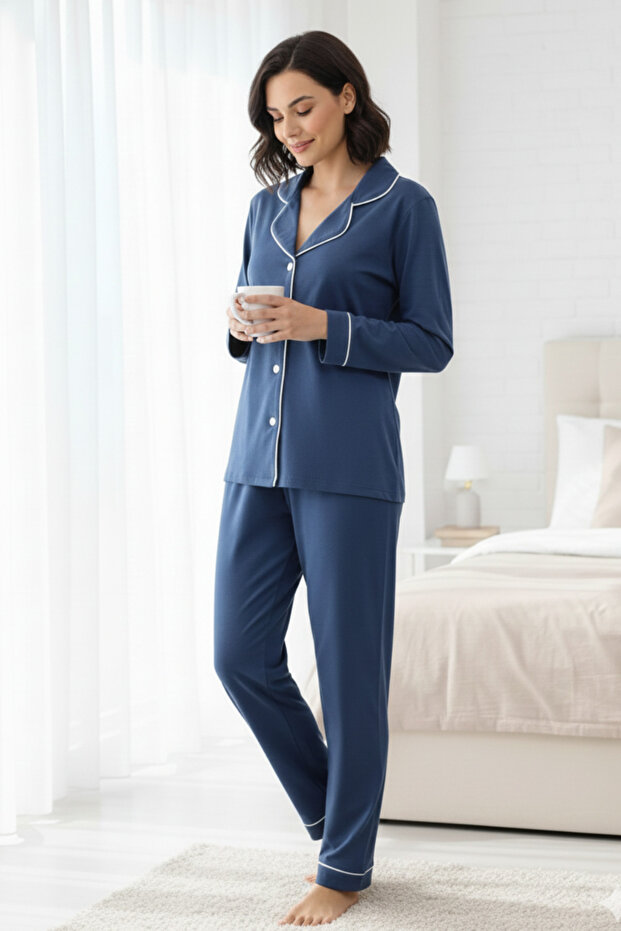 Women's Modal Shirt Collar Buttoned 2-Piece Pajama Set Vr.Pa30.T01.Y11.1X