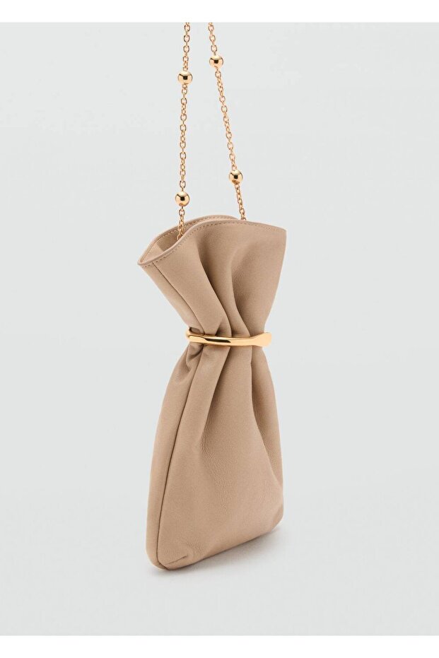 Drawstring Leather Bag with Metallic Details