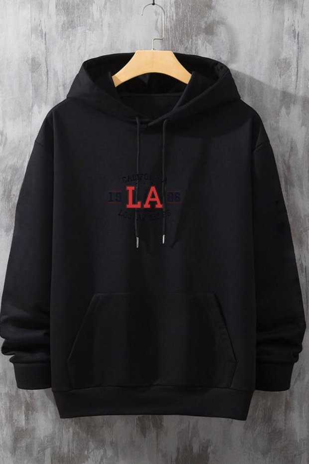 Men's Winter California Los Angeles Printed Cotton Hooded Kangaroo Pocket Sweatshirt