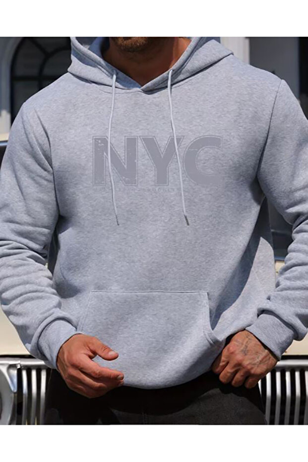 Nyc Print Detailed Hooded Sweatshirt