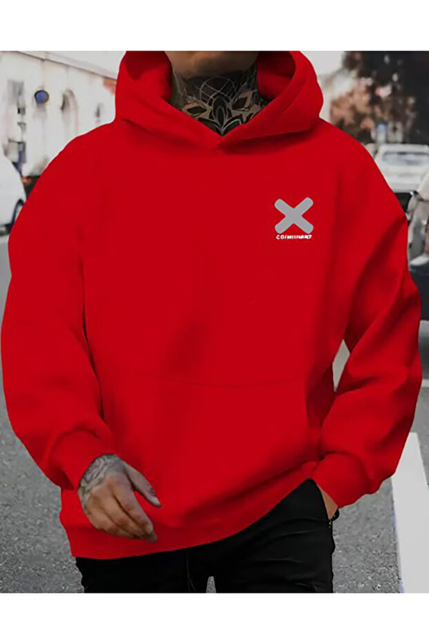 Hooded Sweatshirt with Chest Print Detail