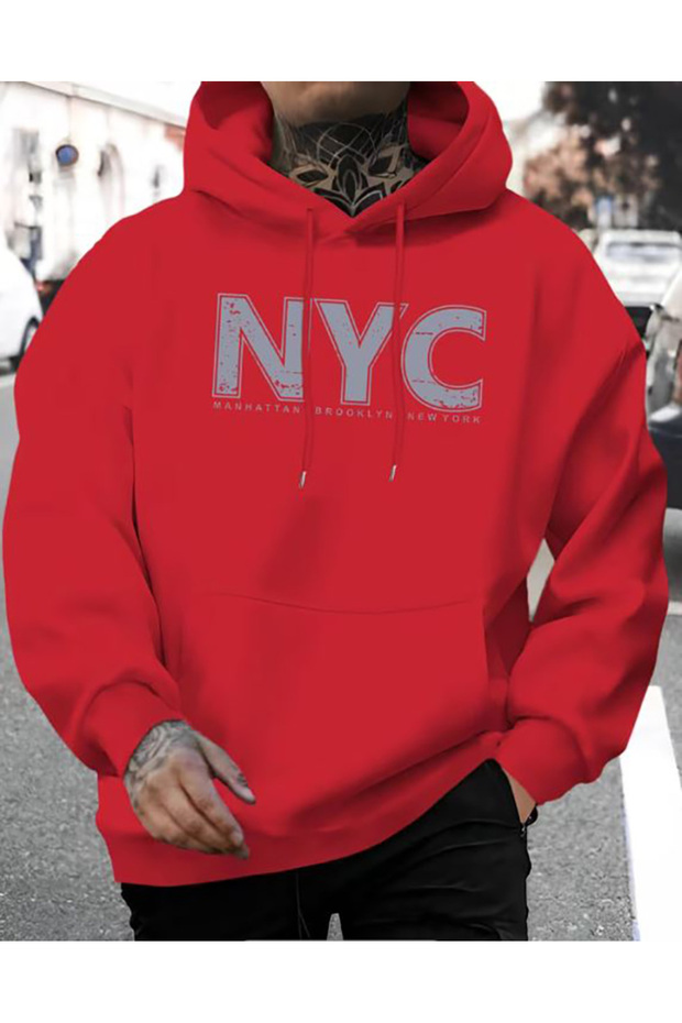 Nyc Print Detailed Hooded Sweatshirt