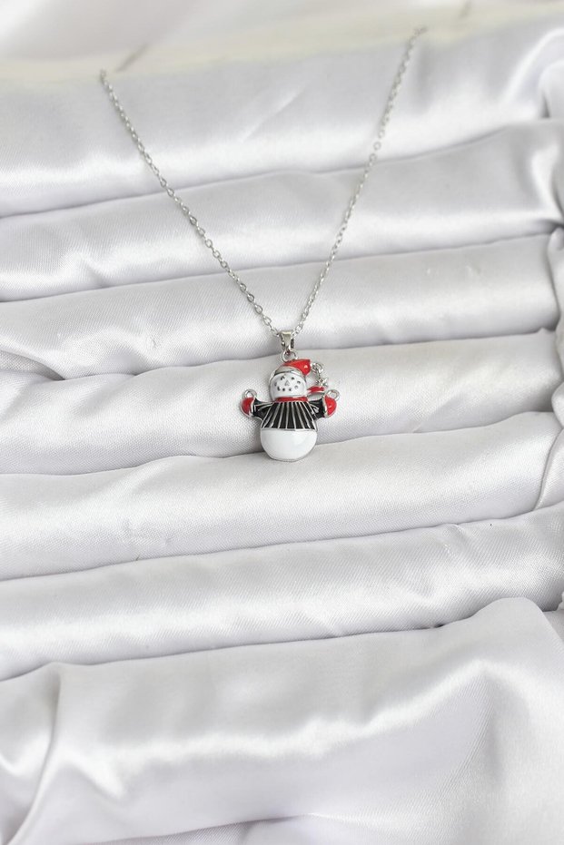 Silver Steel Chain Snowman Christmas Theme Women's Necklace for Elegant Necks