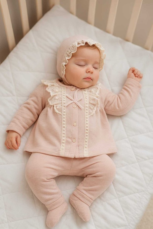 Baby Girl 10-Piece Hospital Discharge Set 0–3 Months – Lace Newborn Cotton Set