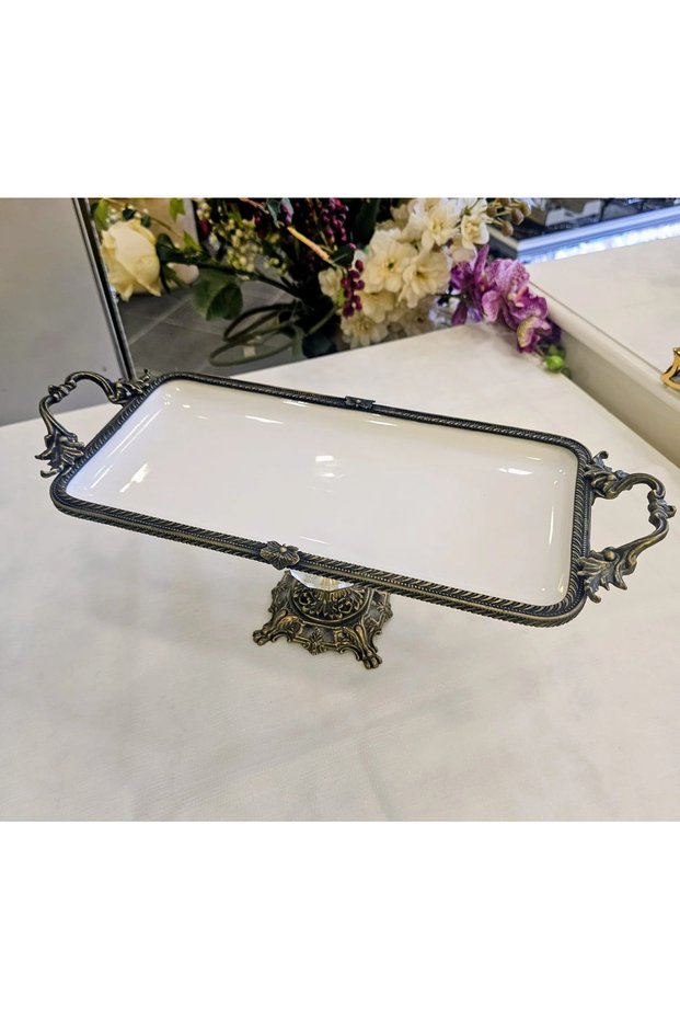 Cast Edge Frame Footed Porcelain Presentation Plate Antique