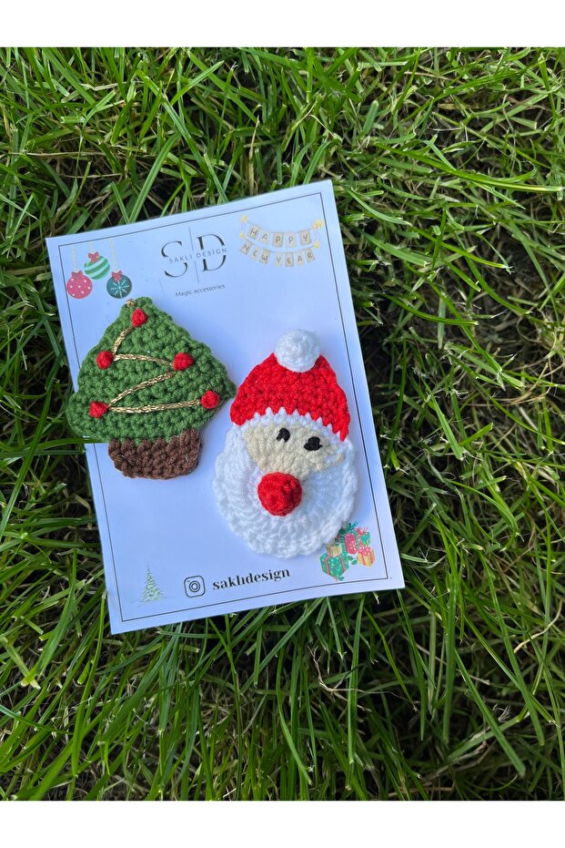Christmas Tree and Santa Claus Knitting Children's Hairpin