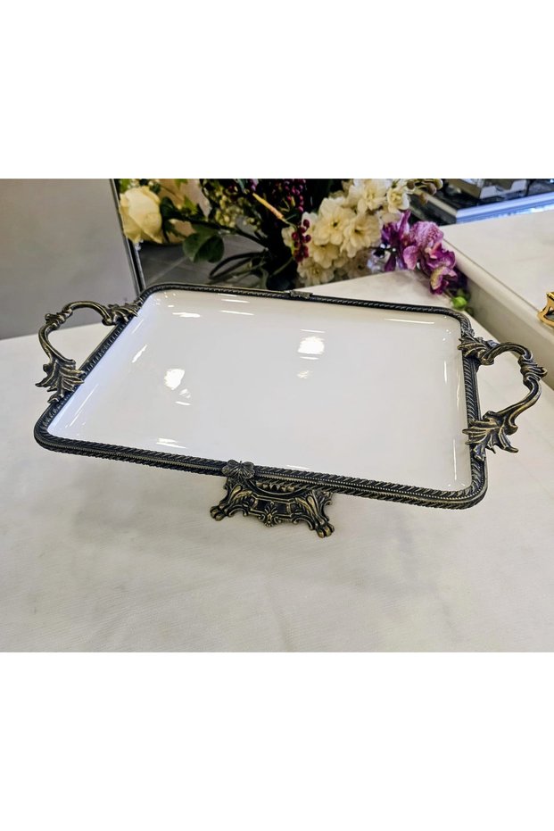 Cast Edge Frame Footed Porcelain Presentation Plate Antique