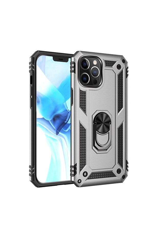 جراب آيفون 12 برو ماكس غطاء سيليكون صوفيا مع حلقة - فضي - 1