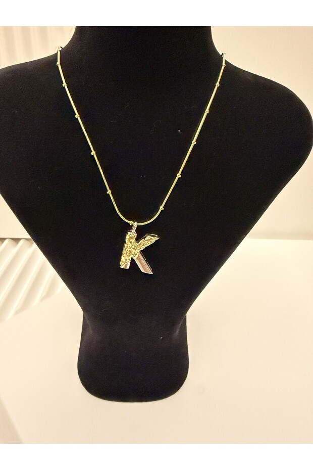 Steel, with Stylish Chain Detail, Two-Tone, Design Letter Necklace