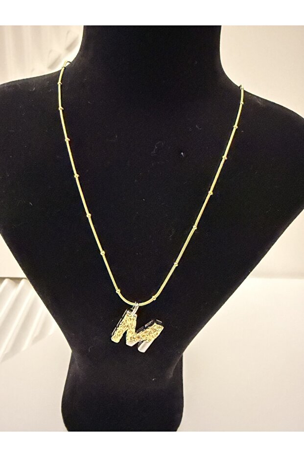 Steel, with Stylish Chain Detail, Two-Tone, Design Letter Necklace
