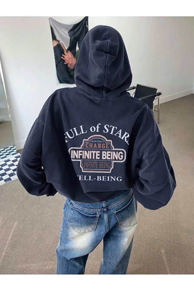 Women's Full of Star Printed 3 Thread Hoodie Sweatshirt