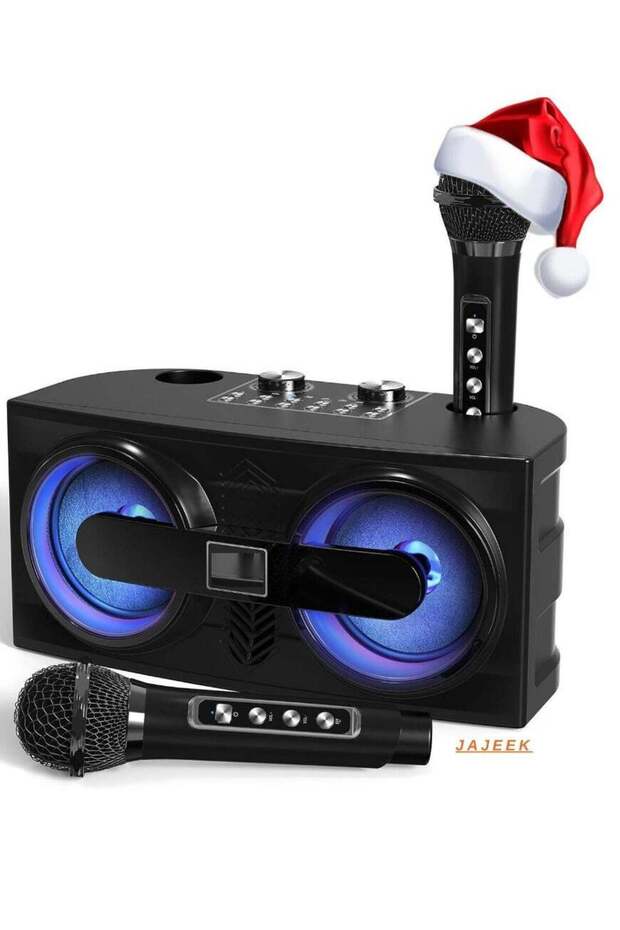 Karaoke Machine with 2 UHF Wireless Microphones, Bluetooth PA Speaker, LED Lights