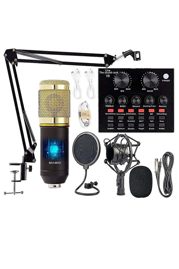 Podcast Equipment Bundle BM-800 Mic Kit with Live Sound Card (Gold)