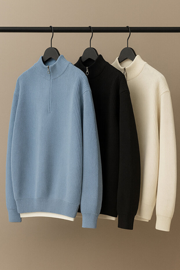 3-Piece Advantageous Set Men's Casual Half-Zip Winter Thessaloniki Sweater