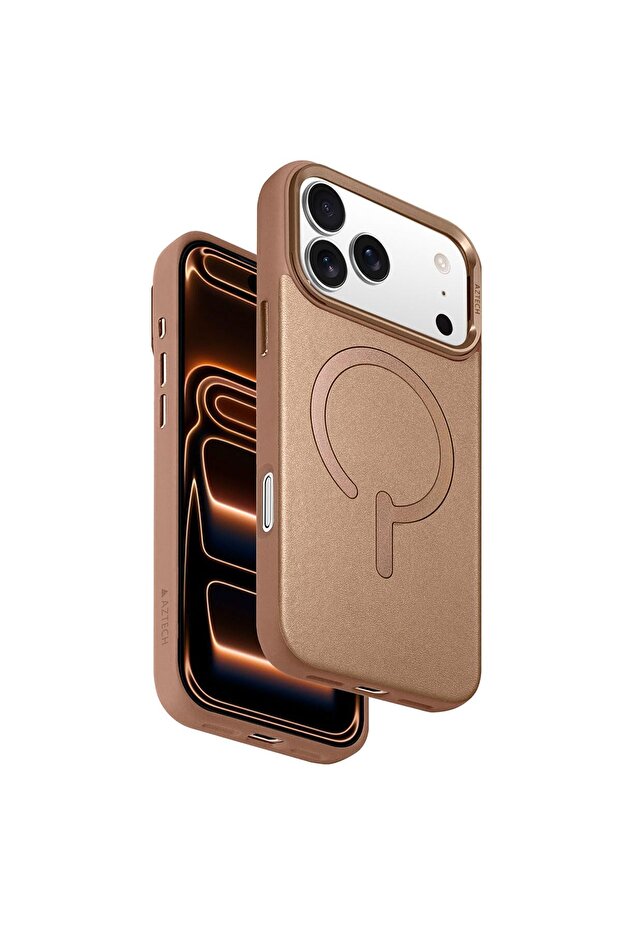 iPhone 17 Pro Max Leather Case MagSafe with Invisible Stand – Desert Titanium | غطاء جلد