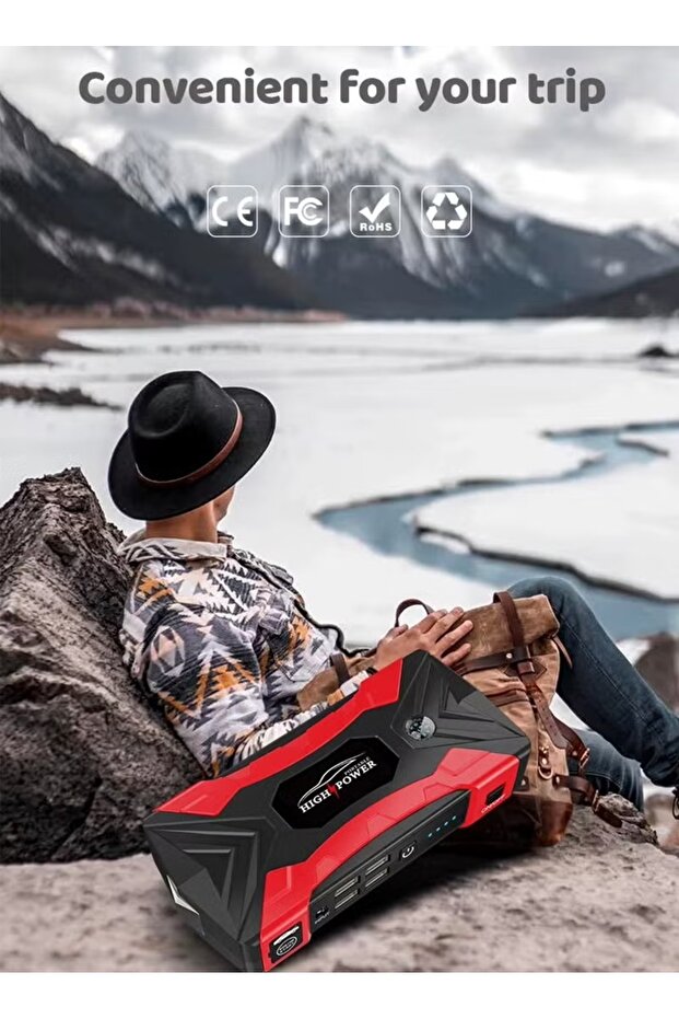 Multi-function Car Starter with Emergency Fast Charge, Car Tire Inflator and Built-in Powerful L - 2