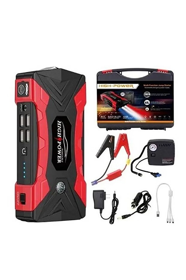 Multi-function Car Starter with Emergency Fast Charge, Car Tire Inflator and Built-in Powerful L - 6