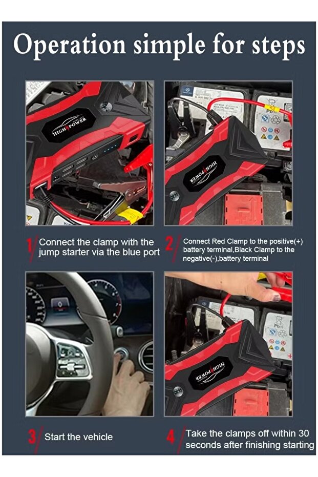 Multi-function Car Starter with Emergency Fast Charge, Car Tire Inflator and Built-in Powerful L - 3