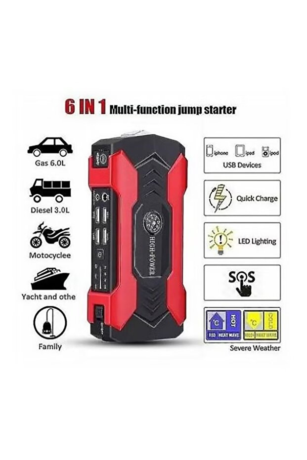 Multi-function Car Starter with Emergency Fast Charge, Car Tire Inflator and Built-in Powerful L - 5