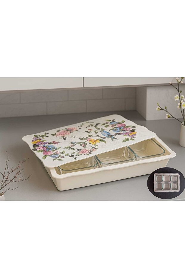 6-Piece Glass Breakfast Set with Melamine Tray