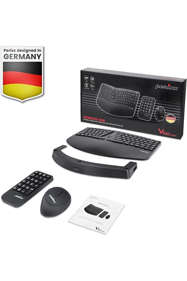 PERIDUO-606A 3-in-1 Wireless Compact Ergonomic Keyboard with Vertical Mouse & Numeric Keypad - 7