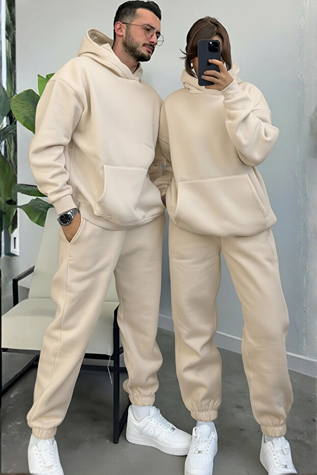 Women's Men's Trend Model Couples Special 3 Thread Oversize Winter Thick Tracksuit Set (Single)