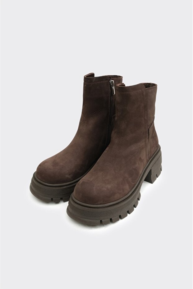 Hakiki Deri Fermuarlı Kadın Bot - 2