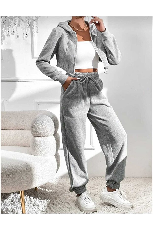 Gray Women's Winter Fleece-Lined Leg Elasticated Quality Loose Sweatpants