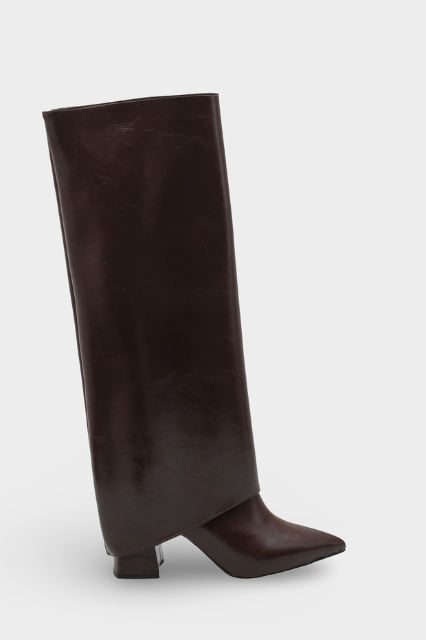 Γυναικείες μπότες από λουστρίνι σε καφέ χρώμα - 5