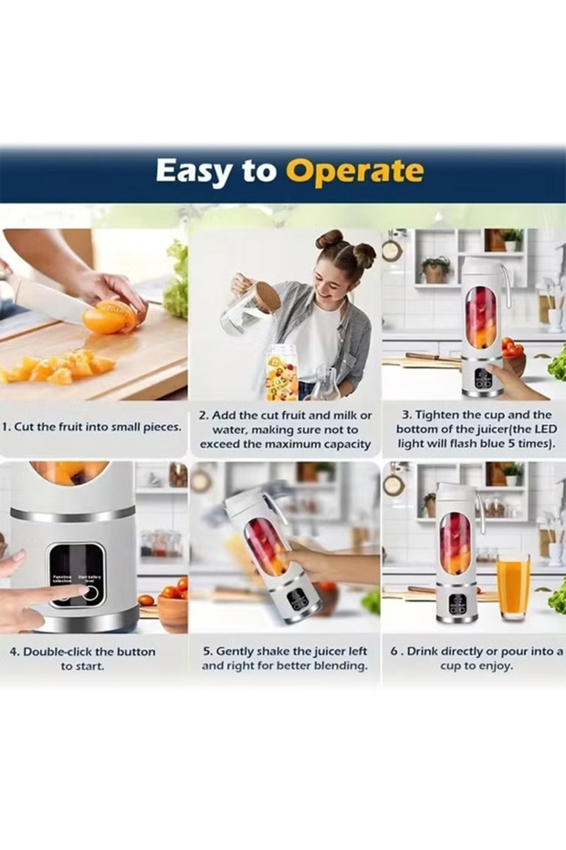 Portable Blender, USB-C Rechargeable Smoothie Maker with LED Battery Indicator – 450ml - 6