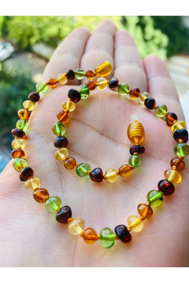 Certified Original Drop Amber Adult Necklace 45-60 cm and Adult Turquoise Bracelet