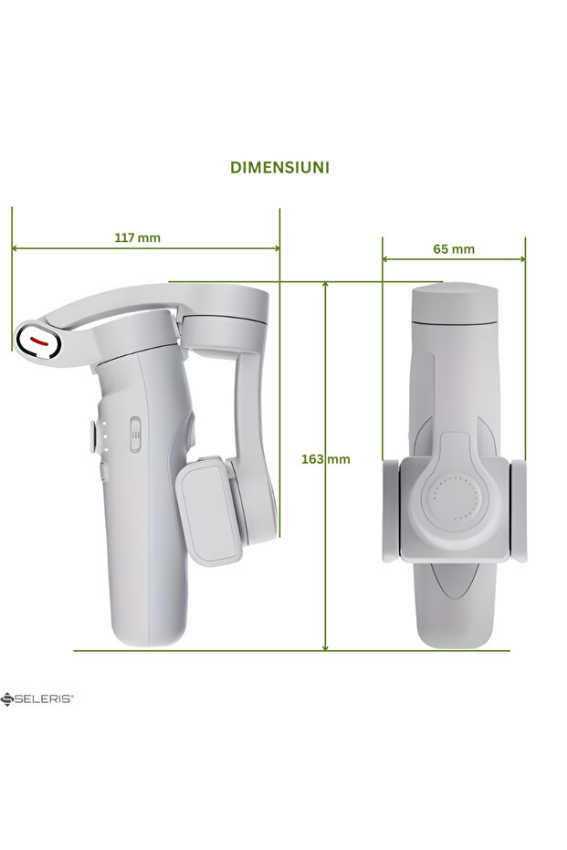 3-axis Stabilizer, Gimbal and Free Strap, SELERIS®, (IOS/Android), USB-C, Foldable, Tripod, Gray - 8