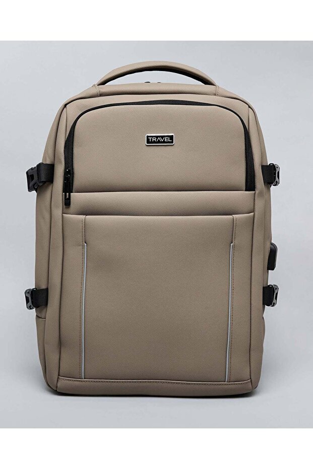 حقيبة ظهر رجالية بلون بني داكن بسحاب دائري - 1