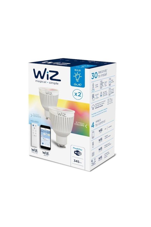 Set of 2 Colors Smart LED GU10 6.5W (345 lm) with WiFi, iOS & Android, remote included - 2