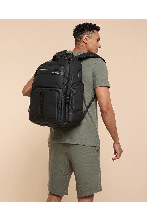 Black Men's Solid Zip-Around Backpack - 6