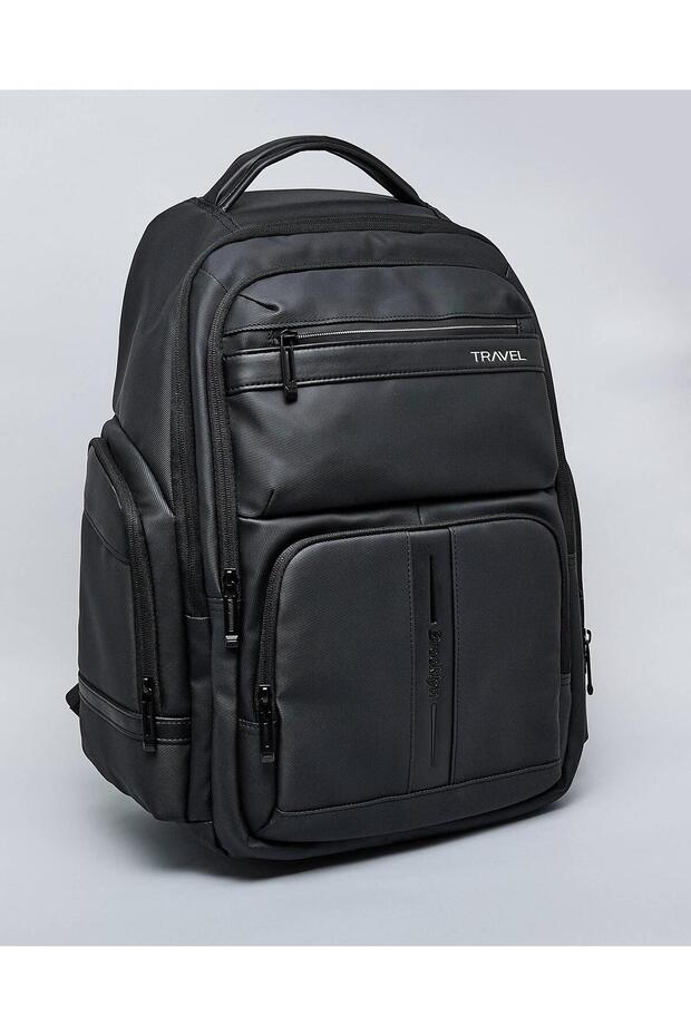 Black Men's Solid Zip-Around Backpack - 3